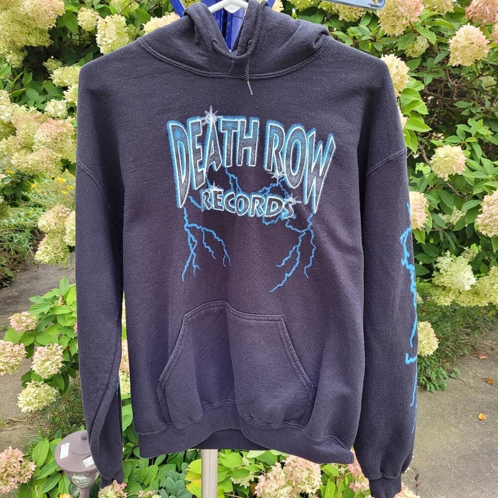Death Row Records Hoodie Hip Hop Black w Blue Lightning Bolt Snoop Dog sz Medium